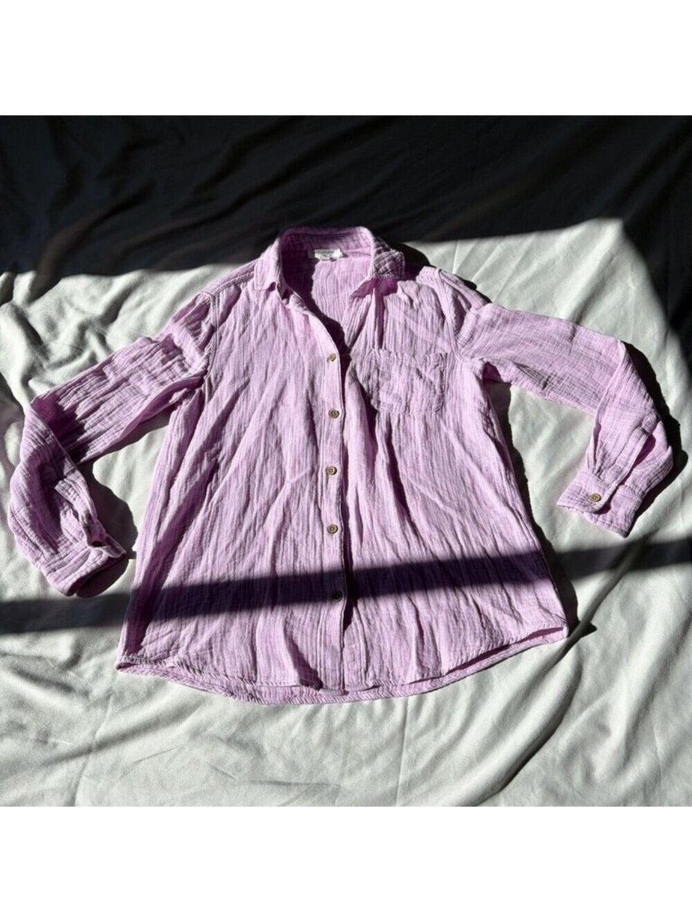 Beach Lunch Lounge Shirt Womens Sz XS Purple Button Down Crinkled Cotton